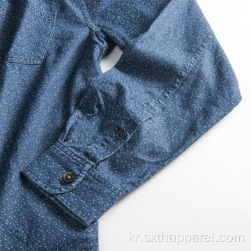 인디고 블루 도트 프린트 셔츠 재킷 후드